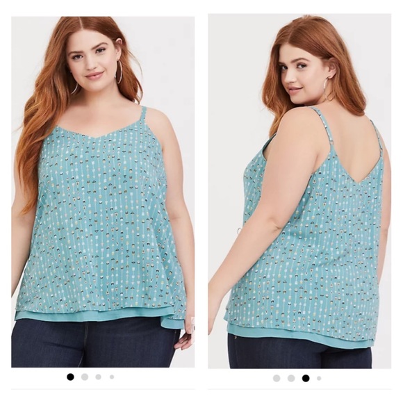 Torrid SOPHIE CHALLIS DOUBLE LAYER SWING CAMI sage green multicolor arrow size 1 - Picture 2 of 11